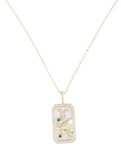 Pre-owned Melinda Maria Mother Of Pearl & Cubic Zirconia Taurus Pendant Necklace, 21" In Multicolor