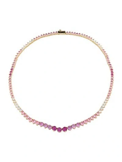 Pre-owned Melinda Maria Not Your Basic Graduated Ombré Tennis Necklace, 16" In Pink/purple