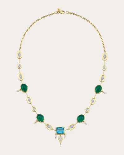 Melis Goral Women's Jade & Blue Topaz Dazzling Station Necklace In Gold
