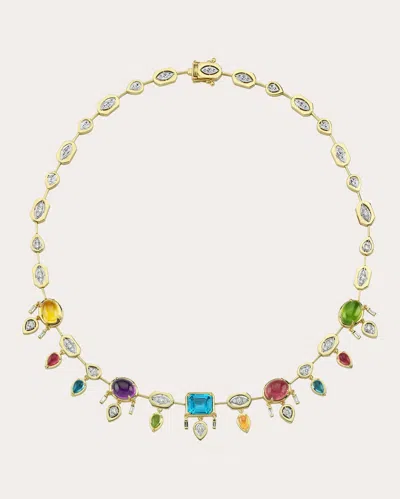 Melis Goral Women's Rainbow Gemstone Dazzling Station Necklace In Gold