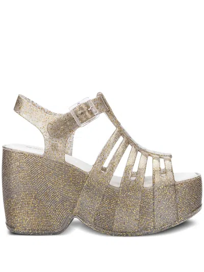Melissa 100mm Glitter Platform Sandals In Gold