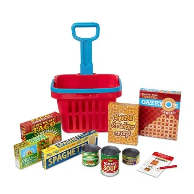 Melissa & Doug 11 Piece Rolling Grocery Basket Play Food Set In Multi