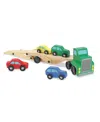 Melissa & Doug Car Carrier Truck And Cars Wooden Toy Set With 1 Truck And 4 Cars In Multi