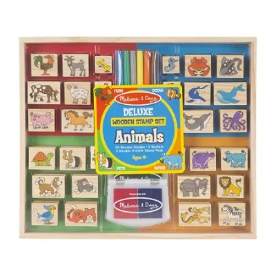 Melissa & Doug Deluxe Wooden Stamp Set - Animals Art Set In Multi