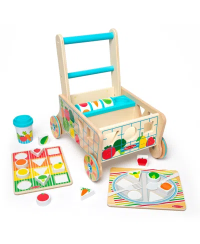 Melissa & Doug Wooden Shape Sorting Grocery Cart Push Toy & Puzzles In Multi