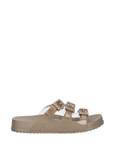 Melissa Cozy Buckle-fastening Glitter-effect Slides In Brown