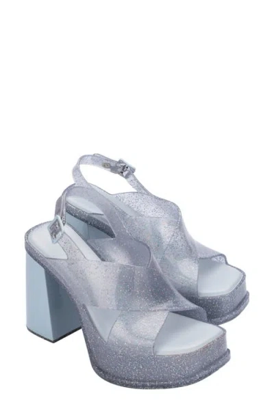 Melissa Dance Slingback Platform Sandal In Glitter Clear/blue