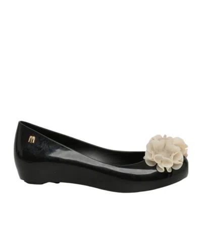 Melissa Flower Round Head Ballet Shoes In Black