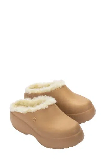 Melissa Free Fluffy Faux Fur Lined Clog In Dark Beige