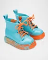 Melissa Kids' Girl's Shiny Combat Boots, Baby/toddlers In Orange