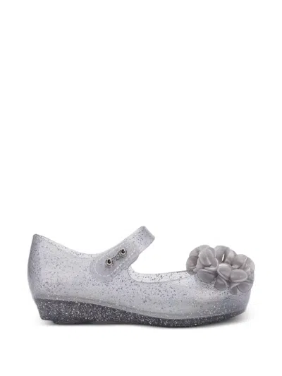 Melissa Kids' Glitter Floral-embellished Ballet Flats In White