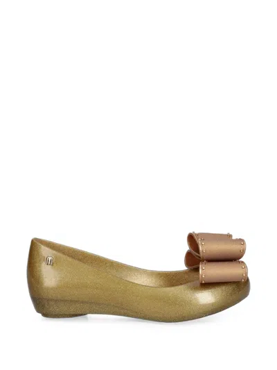 Melissa Glitter-detail Bow-embellished Ballet Flats In Gold