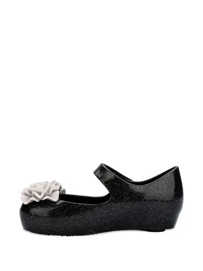 Melissa Kids' Glitter-effect Flower-detail Ballet Flats In Black