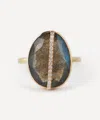 Melissa Joy Manning 14ct Gold Large Micropave Bezel Wrapped Labradorite Ring