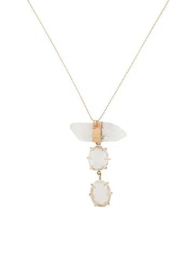 Pre-owned Melissa Joy Manning 14k Quartz & Moonstone Labradorite Stack Pendant Necklace, 36" In Multicolor