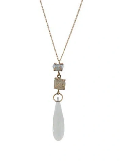 Pre-owned Melissa Joy Manning 14k Topaz, Pearl & Chalcedony Pendant Necklace, 28" In Multicolor