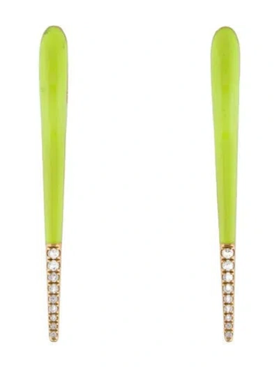Pre-owned Melissa Kaye 18k Diamond & Enamel Lola Needle Drop Earrings In Multi