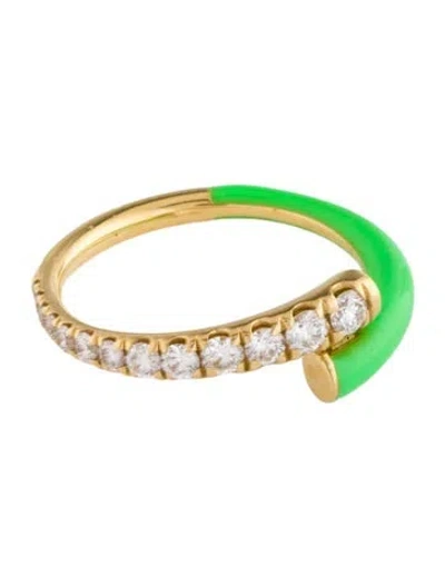 Pre-owned Melissa Kaye 18k Diamond & Enamel Lola Pinky Ring In Green