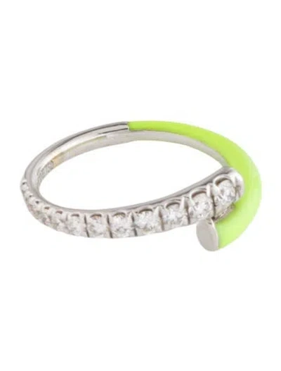 Pre-owned Melissa Kaye 18k Diamond & Enamel Lola Pinky Ring In Green