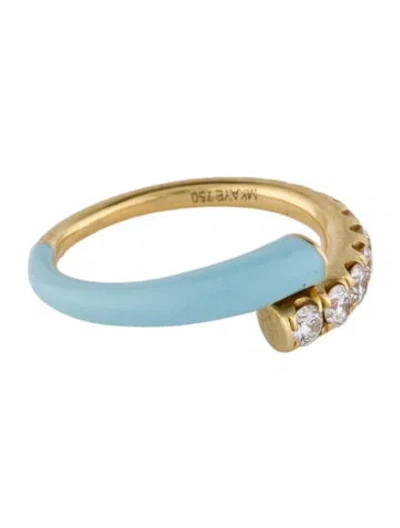 Pre-owned Melissa Kaye 18k Diamond & Enamel Lola Ring In Blue