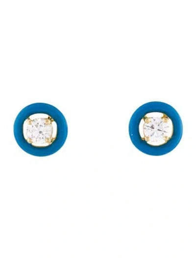 Pre-owned Melissa Kaye 18k Diamond & Enamel Sylvie Stud Earrings In Blue