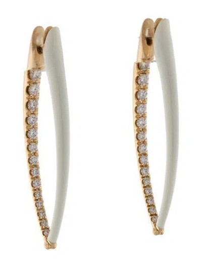 Pre-owned Melissa Kaye 18k Diamond Enamel Large Cristina Hoop Earrings In White