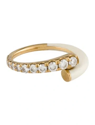 Pre-owned Melissa Kaye 18k Diamond Enamel Lola Ring In White