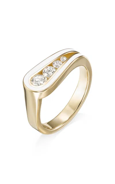 Melissa Kaye 18k Yellow Gold And White Enamel Daphne Ring