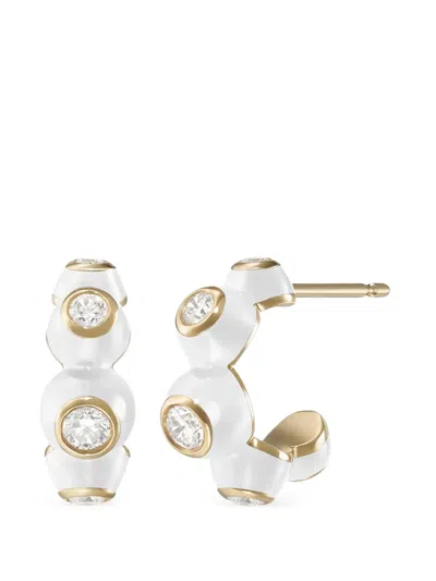 Melissa Kaye 18k Yellow Gold Diamond Huggie Hoop Earrings In White