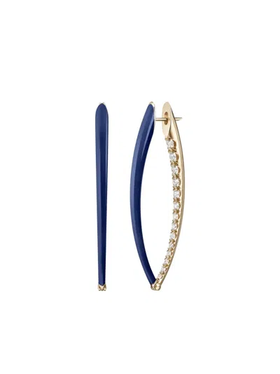 Melissa Kaye 18k Yellow Gold Large Cristina Diamond Earrings In Blue