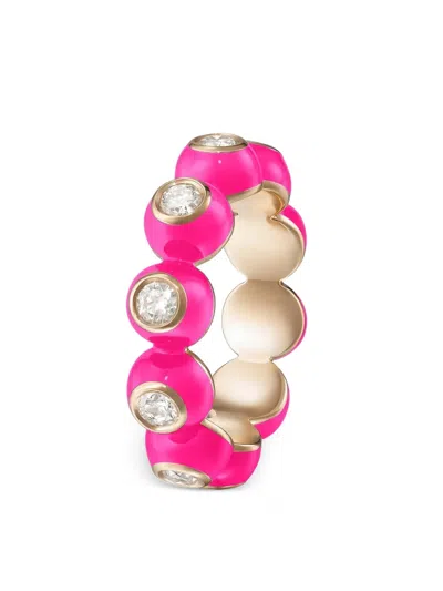 Melissa Kaye 18k Yellow Gold Neon Pink Audrey Diamond Eternity Band