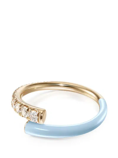 Melissa Kaye 18k Yellow Gold Pastel Blue Lola Pinky Ring