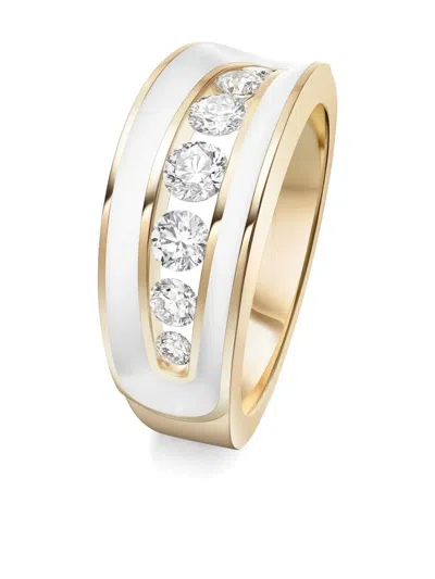 Melissa Kaye 18k Yellow Gold White Enamel Diamond Ring