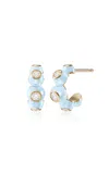 Melissa Kaye Audrey Enameled 18k Yellow Gold Diamond Huggie Earrings In Blue