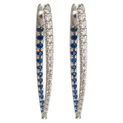 Pre-owned Melissa Kaye Large Cristina Sapphire & Diamond Earrings In Blue