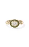Melissa Kaye Lenox Reign Enameled 18k Yellow Gold Diamond Ring In Green