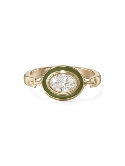 Melissa Kaye Women's Lenox Reign 18k Yellow Gold, Enamel & 0.40 Tcw Diamond Ring In Army Green