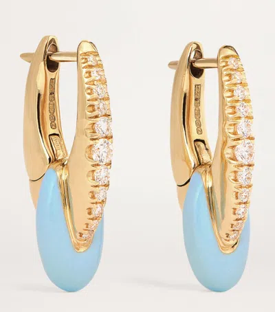 Melissa Kaye Yellow Gold, Diamond And Enamel Ada Huggie Hoop Earrings