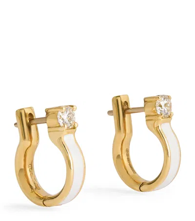 Melissa Kaye Yellow Gold, Diamond And Enamel Honey Hoop Earrings