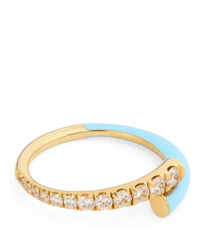 Melissa Kaye Yellow Gold, Diamond And Enamel Lola Pinky Ring