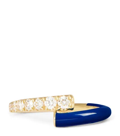 Melissa Kaye Yellow Gold, Diamond And Enamel Pinky Ring