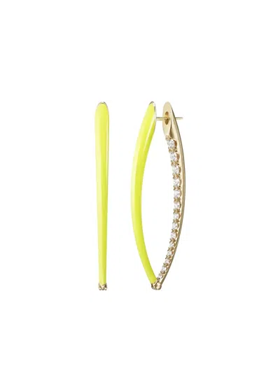 Melissa Kaye Yellow Gold Enamel Diamond Earrings In Orange