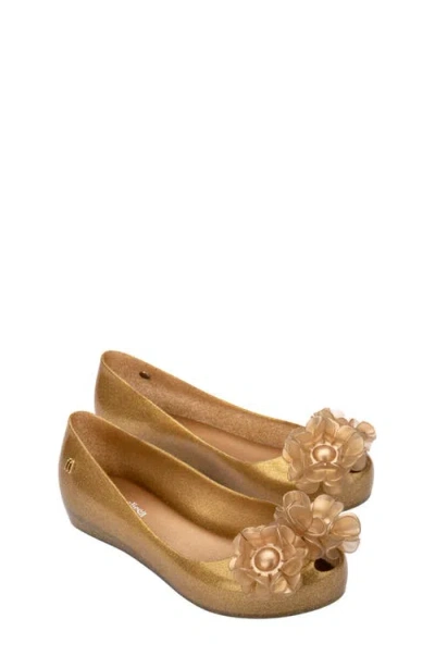 Melissa Kids' Mini Ultragirl Springtime Flat In Beige Glitter