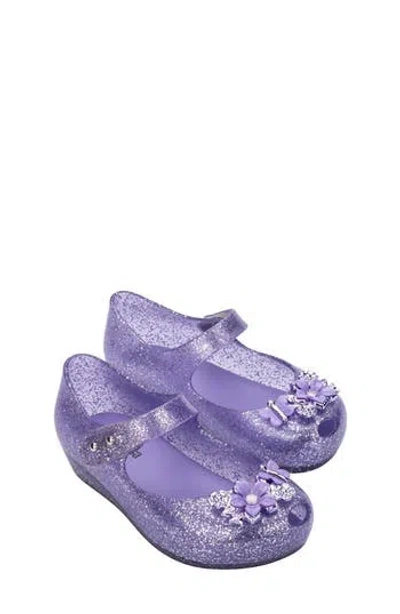 Melissa Kids' Ultragirl Chrome Flow Mary Jane Flat In Lilac Clear Glitter