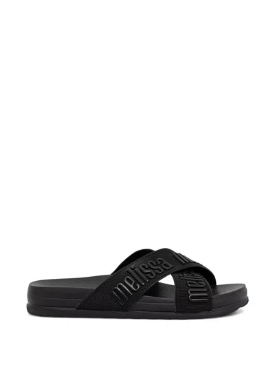 Melissa Logo-print Crossover-strap Slides In Black