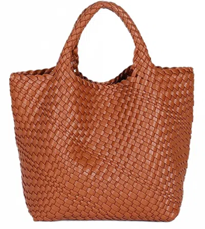 Melissa Masse Braided Tote Bag In Brown In Orange