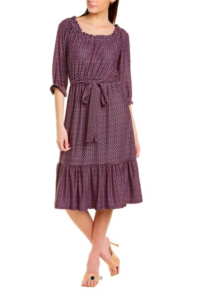 Melissa Masse Ruffled Tile Printed Dress In Black/purple/pink