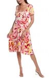 Melissa Masse Swirl Floral Printed Jersey Dress In Pink/citrus/ivory In Multi