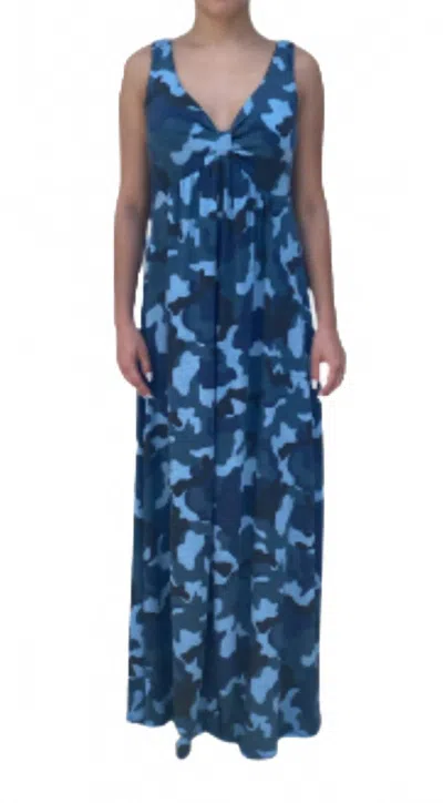 Melissa Masse V Neck Maxi Dress In Blue Camouflage
