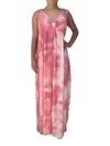 Melissa Masse V Neck Maxi Dress In Strawberry Sorbet Tie Dye In Red